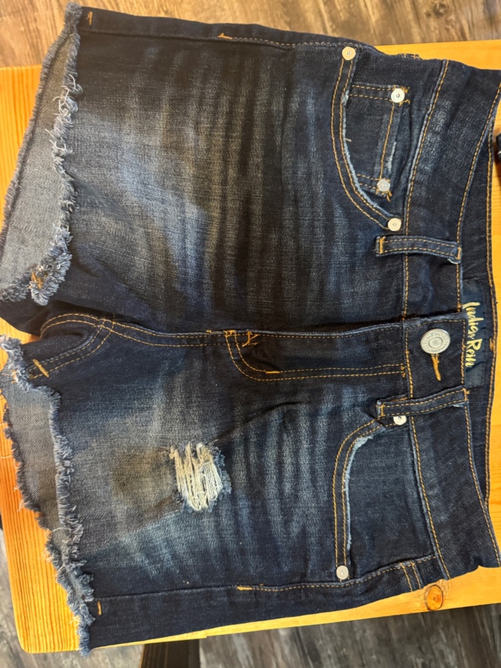 Indigo rein Dark Blue Distressed Denim Shorts